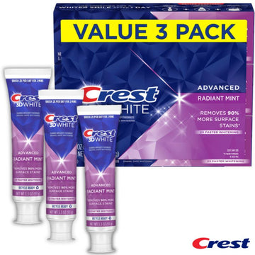 Crest 3Dホワイト Advanced ラディアントミント 93g の外箱とチューブ